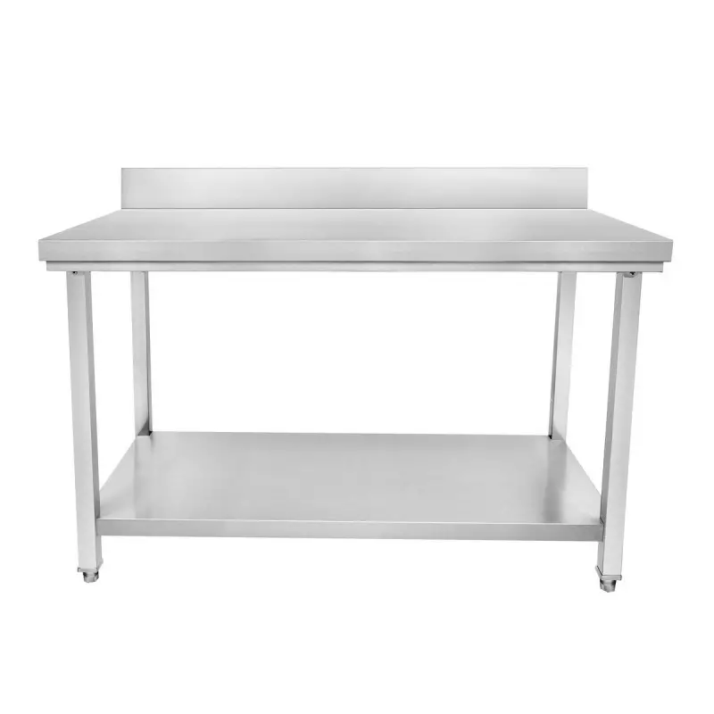 table-avec-sous-tablette-table-en-inox-adosse-avec-sous-tablette-p600-mm-h950-mm-sttb60-1 Table en inox adossée avec sous tablette - P600 mm - H950 mm – Image 1